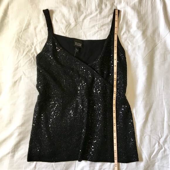 Eileen Fisher Black Sequin Surplice Shell size L - Picture 7 of 8